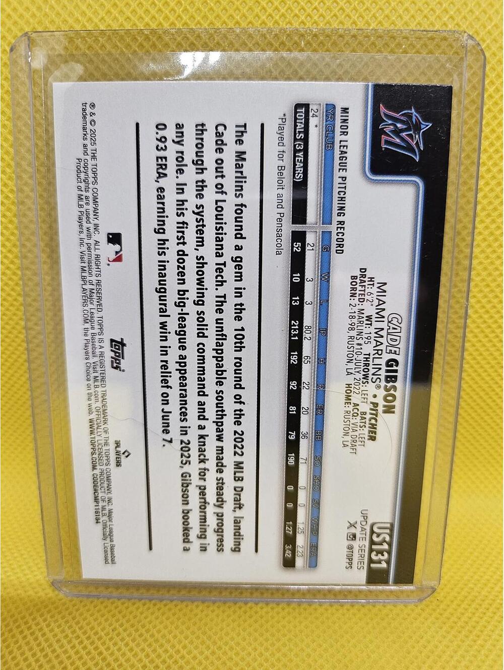 Cade Gibson (RC) 2025 Topps Update  #US131 -  Marlins - RAW Mint - Picture 2 of 2